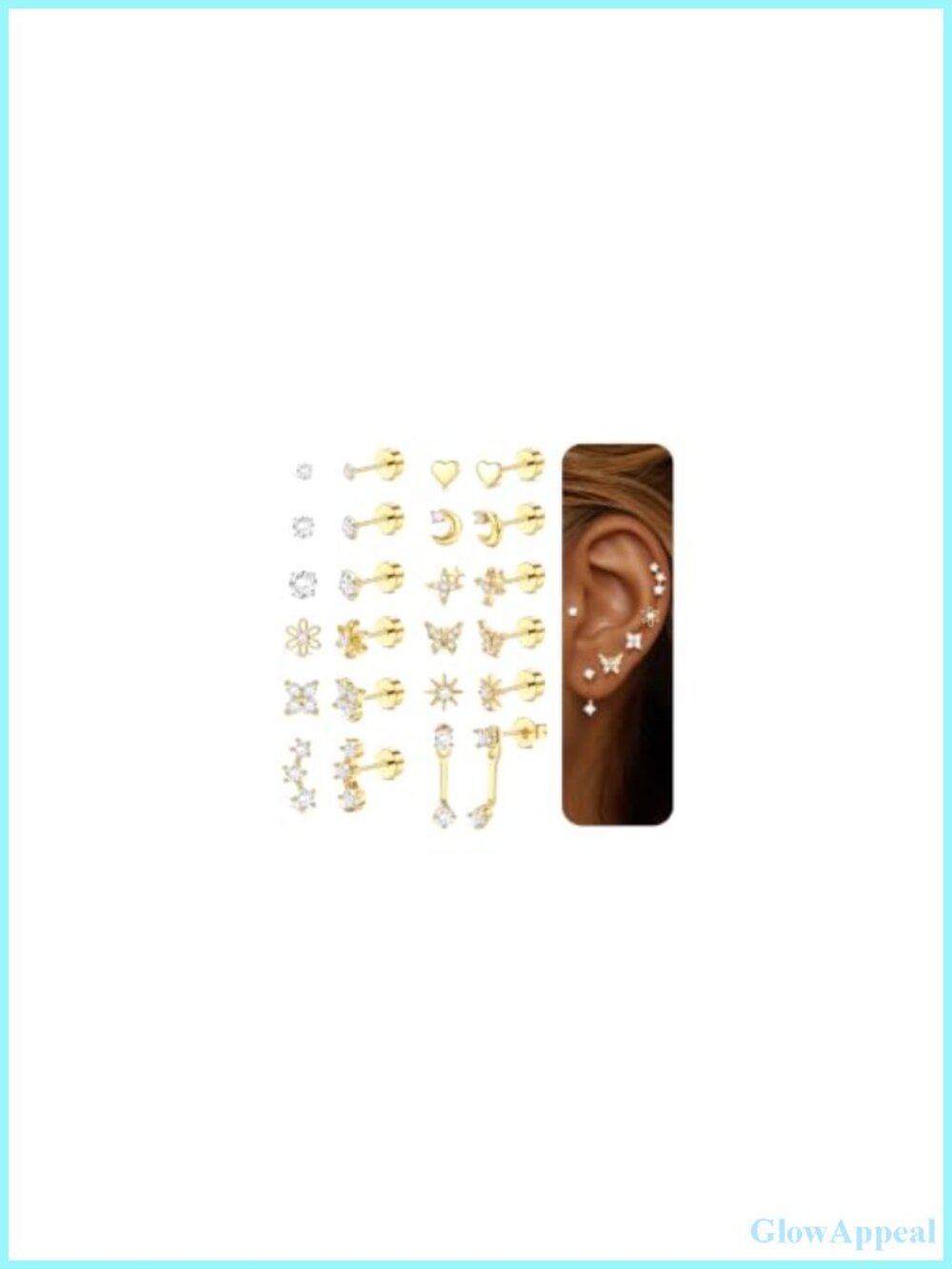 Stainless Steel 14K Gold Plated Flat Back Stud Earrings Set with Cubic Zirconia